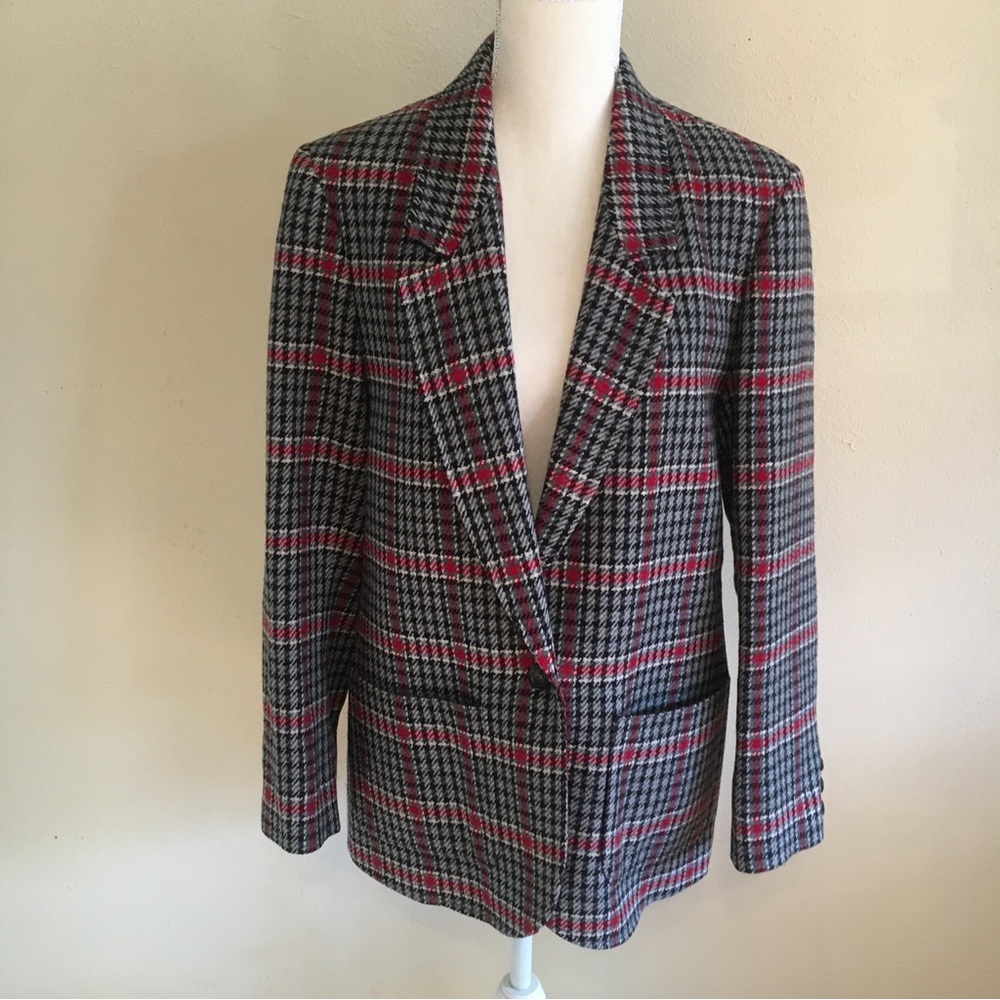 Pendleton Vintage Virgin Wool Gray Red Plaid Blazer